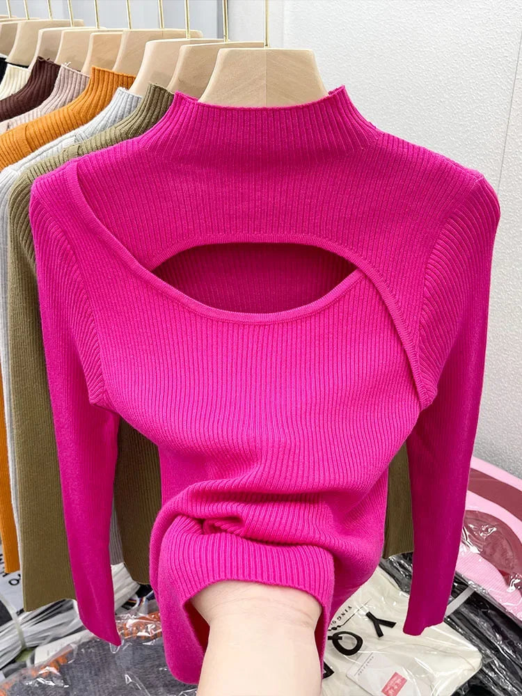 2025 Autumn Winter Sexy Hollow Out Women Sweaters Slim Vintage Jumper Soft Warm Pull Female Casual Pullover Knitted Sweater Tops